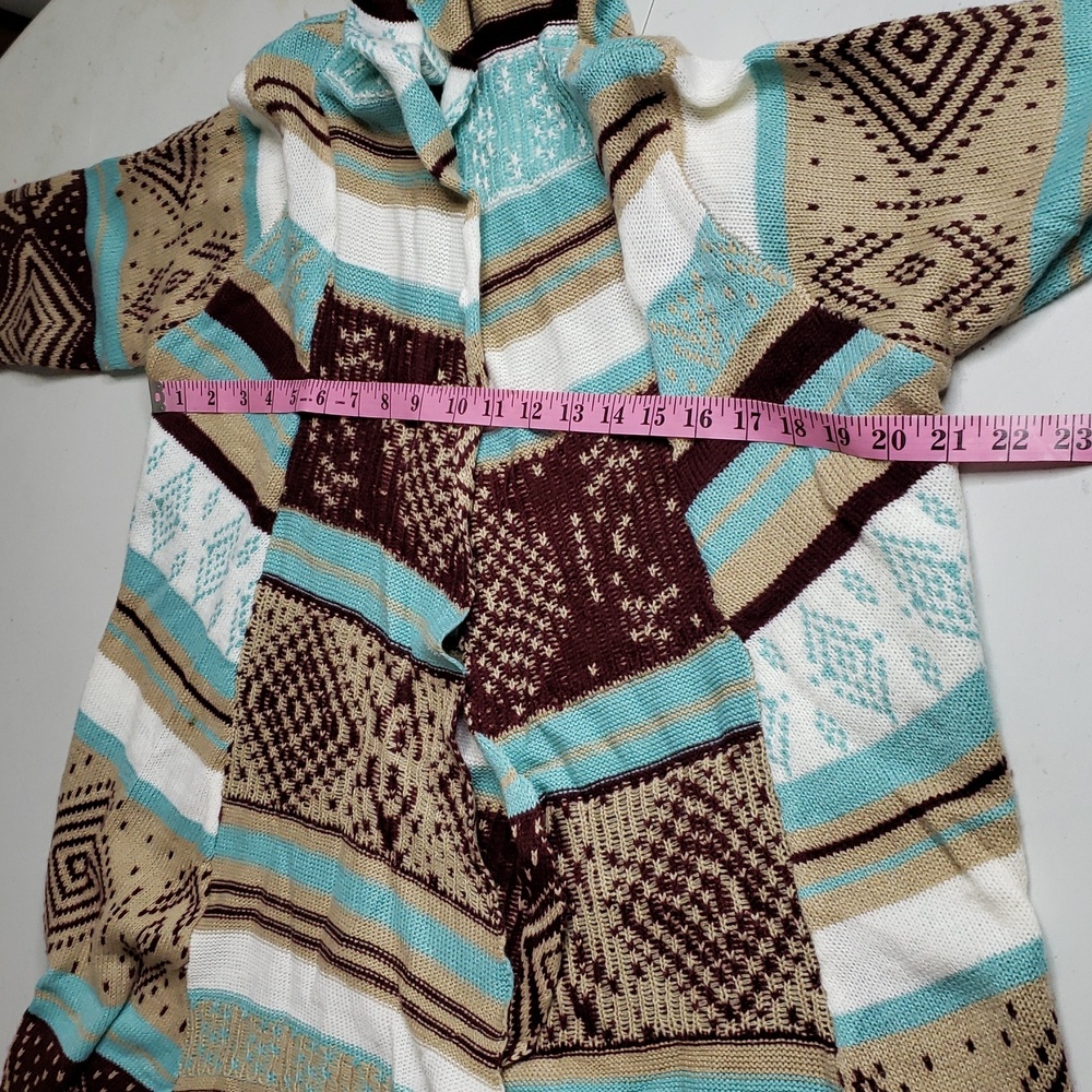 Love Cotton Knit Southwestern Asymmetric Long Line Open Front Cardigan Size M/L - Picture 11 of 14